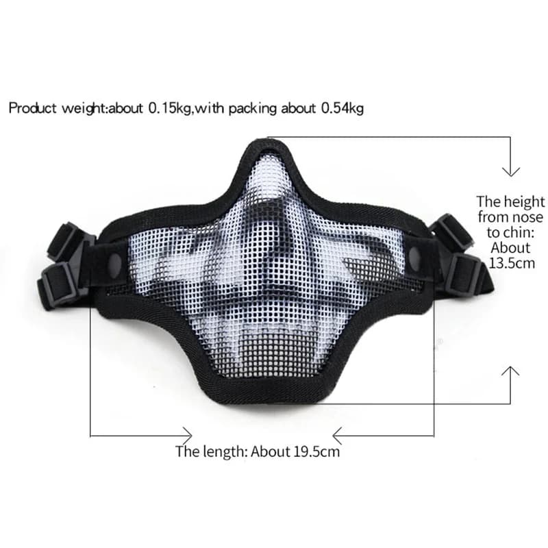 Adjustable Half Face Wire Mask Carbon Steel Protective Strike Metal Face Mask,Camouflage Tactical Airsoft Military Enthusiast