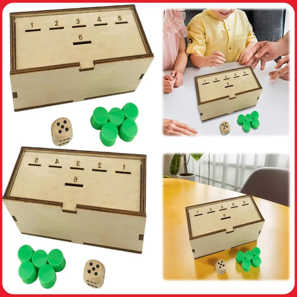 Gioco da Tavolo per Famiglie con Dadi e Scatola in Legno, Gioco dei Penny con Dadi in Legno per Bambini/Adulti