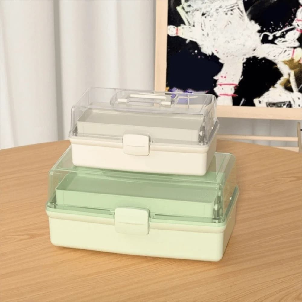 Scatola portaoggetti portatile resistente a 3 strati, trasparente, impilabile, multiuso, in plastica, organizer per artigianato e casa