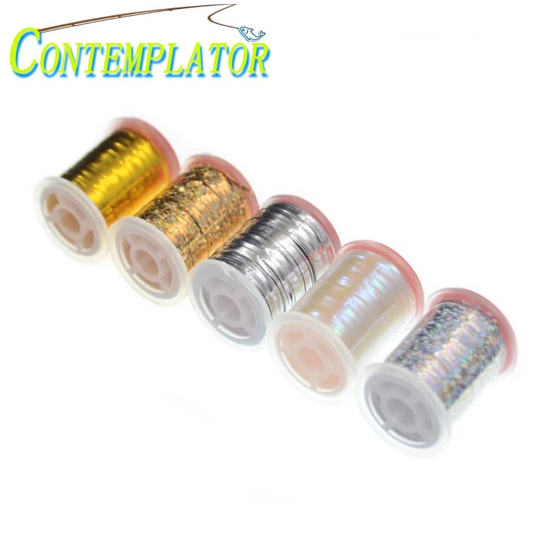 2 bobine olografiche Mylar Tinsel Fly Tying Materiale per Muddler Minnow Midges 90 metri/bobina Piatto Tinsel Avvolgimento Mosche Corpi