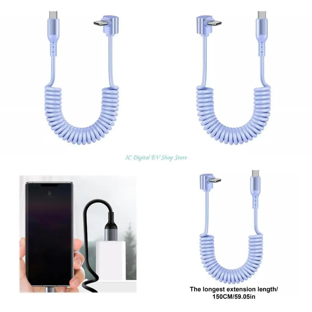 E74D Coiled USB Type C Cable 100W Fast Charging for Phone tablets Pad Data Line