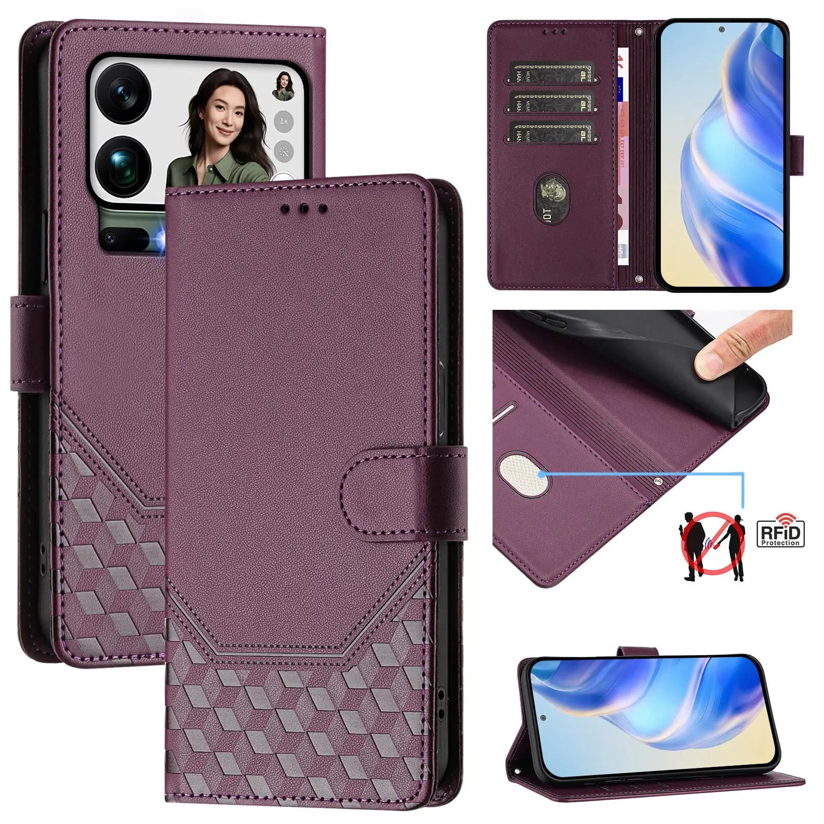 Custodia a portafoglio di lusso in pelle con blocco RFID per Xiaomi 17 Pro Max, compatibile con Xiaomi 17, 17 Pro, 17 Pro Max, con porta carte e cover posteriore