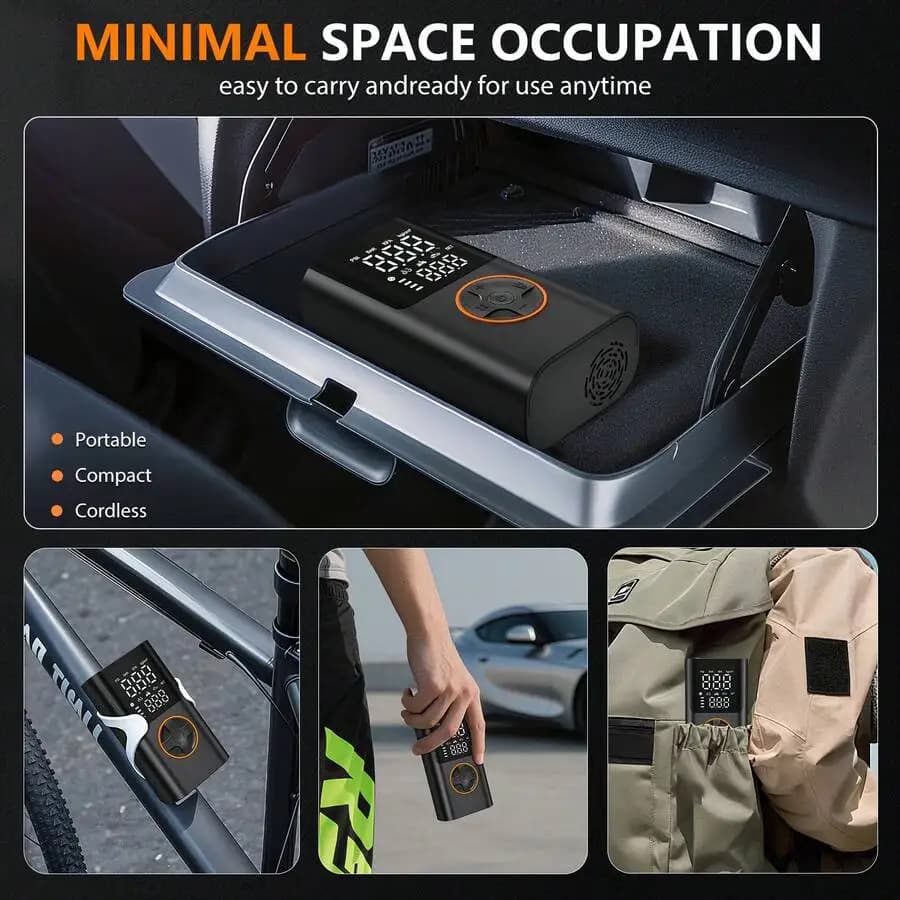Tire Inflator Portable Air Compressor, Bike Pump With Gauge And USB Charging Output, 150PSI Fast Inflation Portable Tire