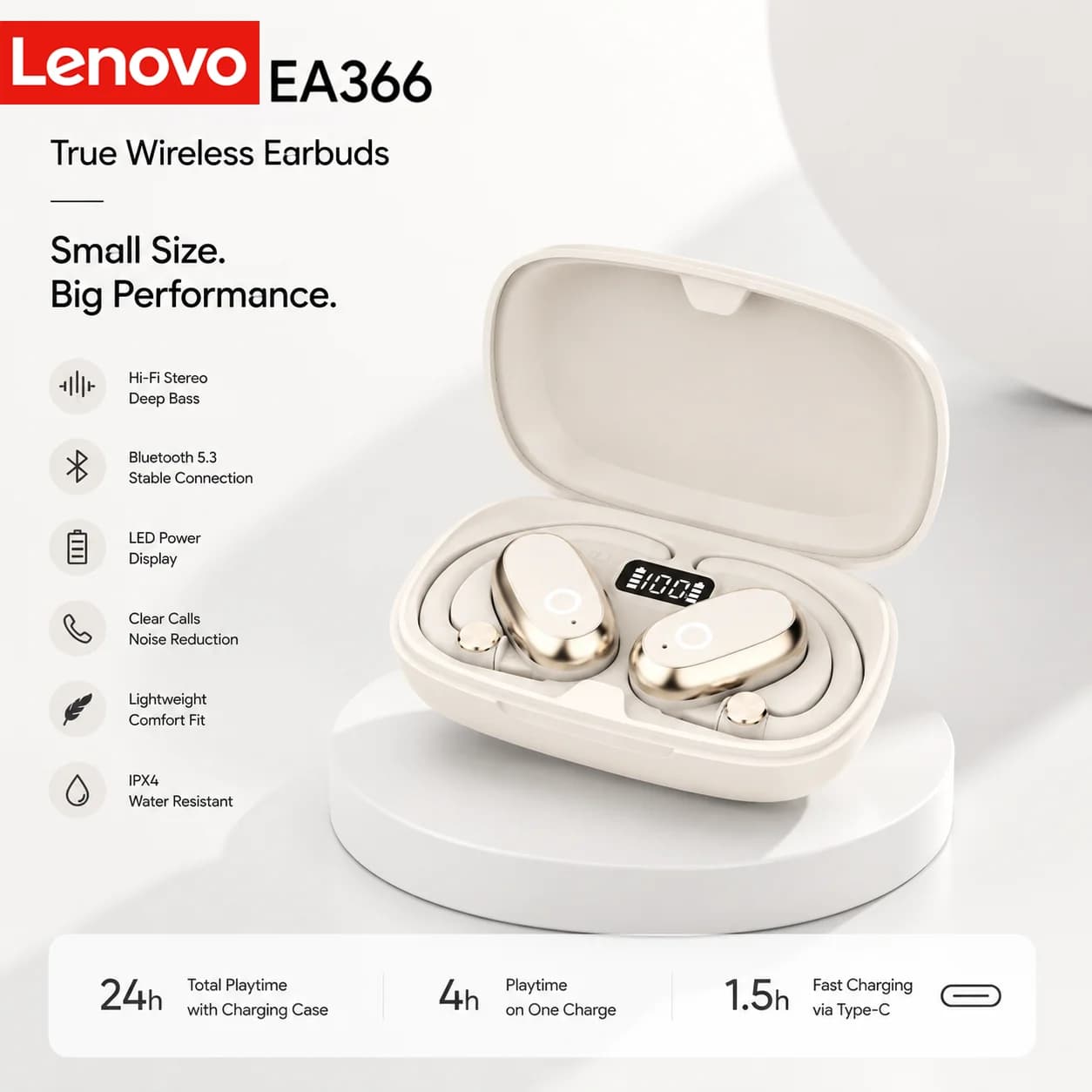 Lenovo EA366 Bone Conduction Earhook Headphones Wireless Bluetooth HD Stereo Music Game Noise Reduction Earphones Sport Earbuds