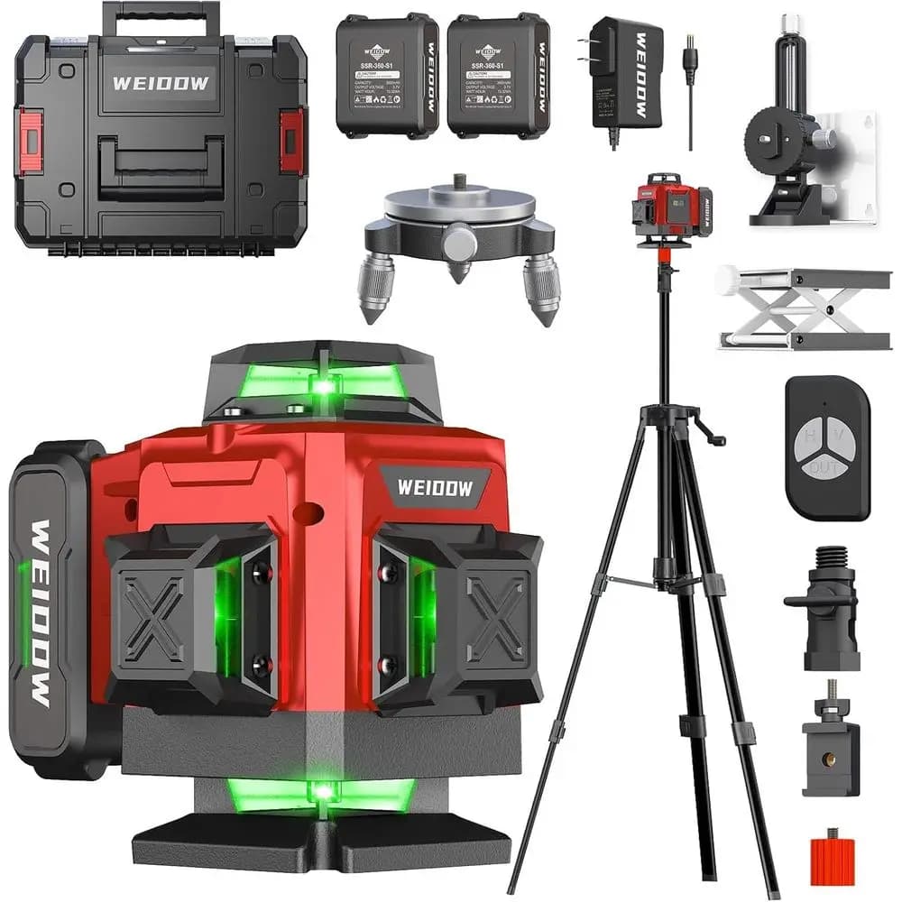 360 ° Livella laser con treppiede, livella laser verde 4D a 16 linee, strumento autolivellante per edilizia e ristrutturazioni, kit completo