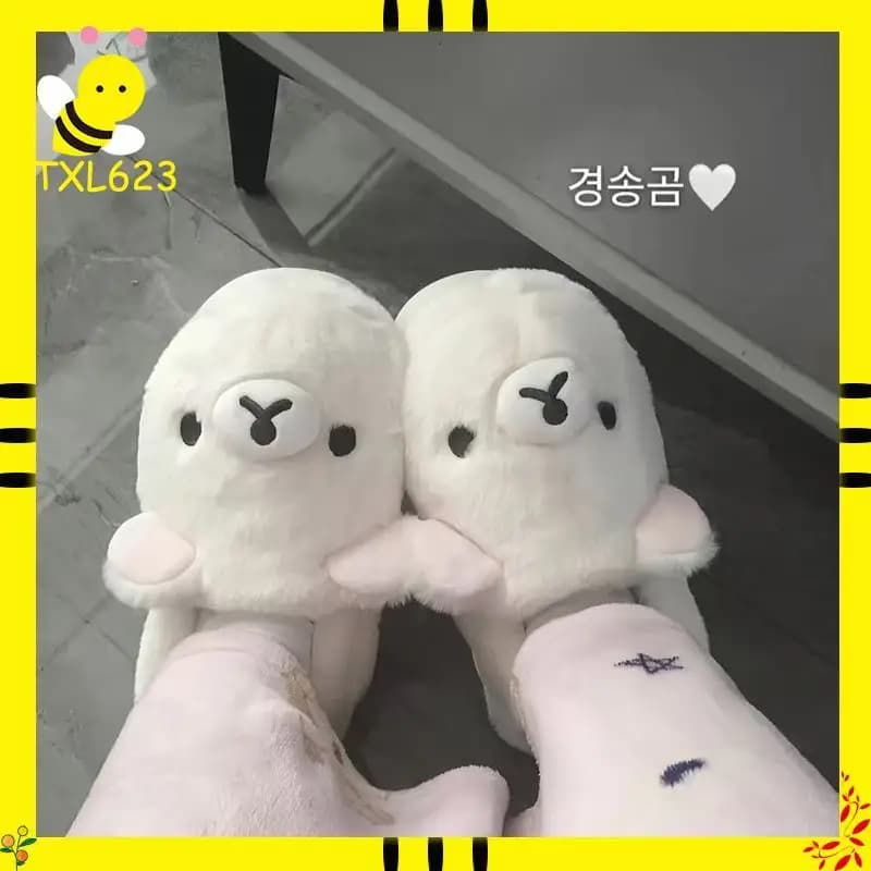 Pantofole in cotone Kawaii Bear Rilakkuma Simpatiche ciabatte piatte a punta chiusa per uomini e donne Scarpe invernali per la casa dei cartoni animati Calzature per coppie