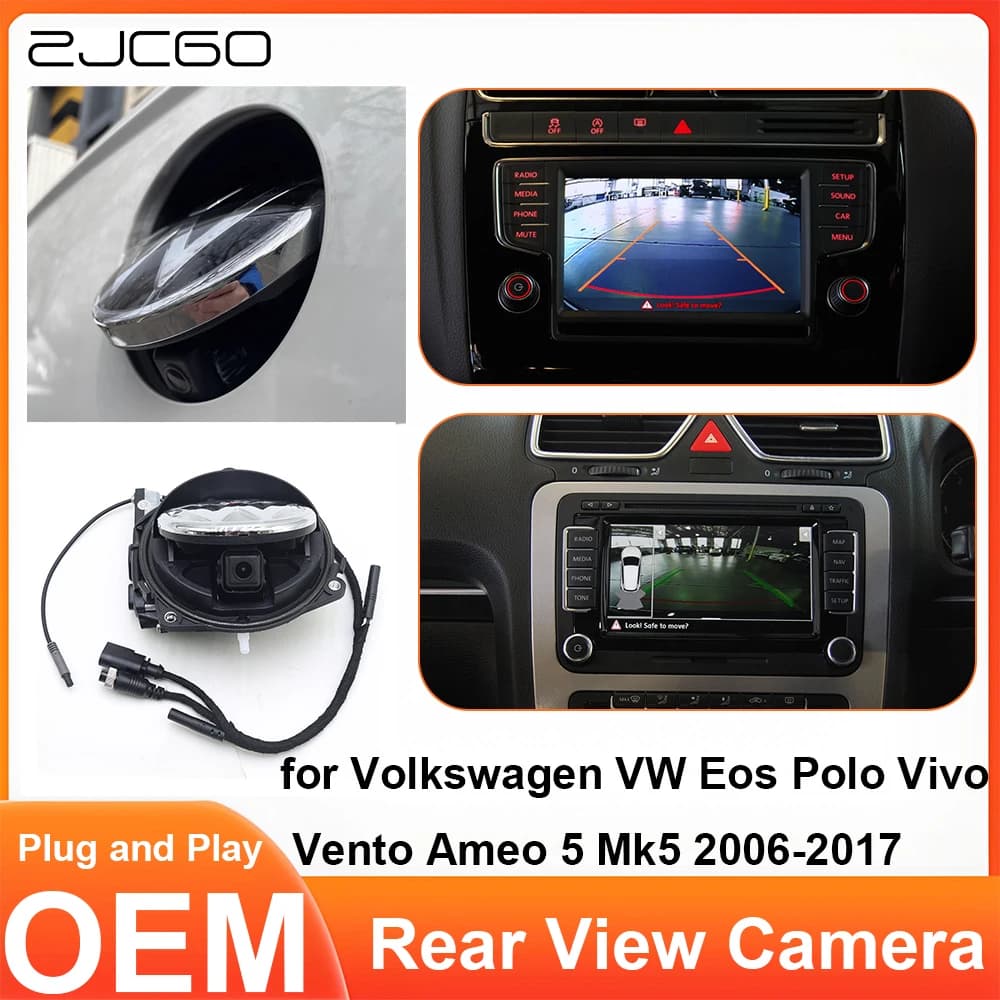 Per Volkswagen VW Eos Polo Vivo Vento Ameo 5 Mk5 2006-2017 Vista posteriore Retromarcia Backup LOGO OEM Macchina fotografica Plug and Play PQ RGB CanBus