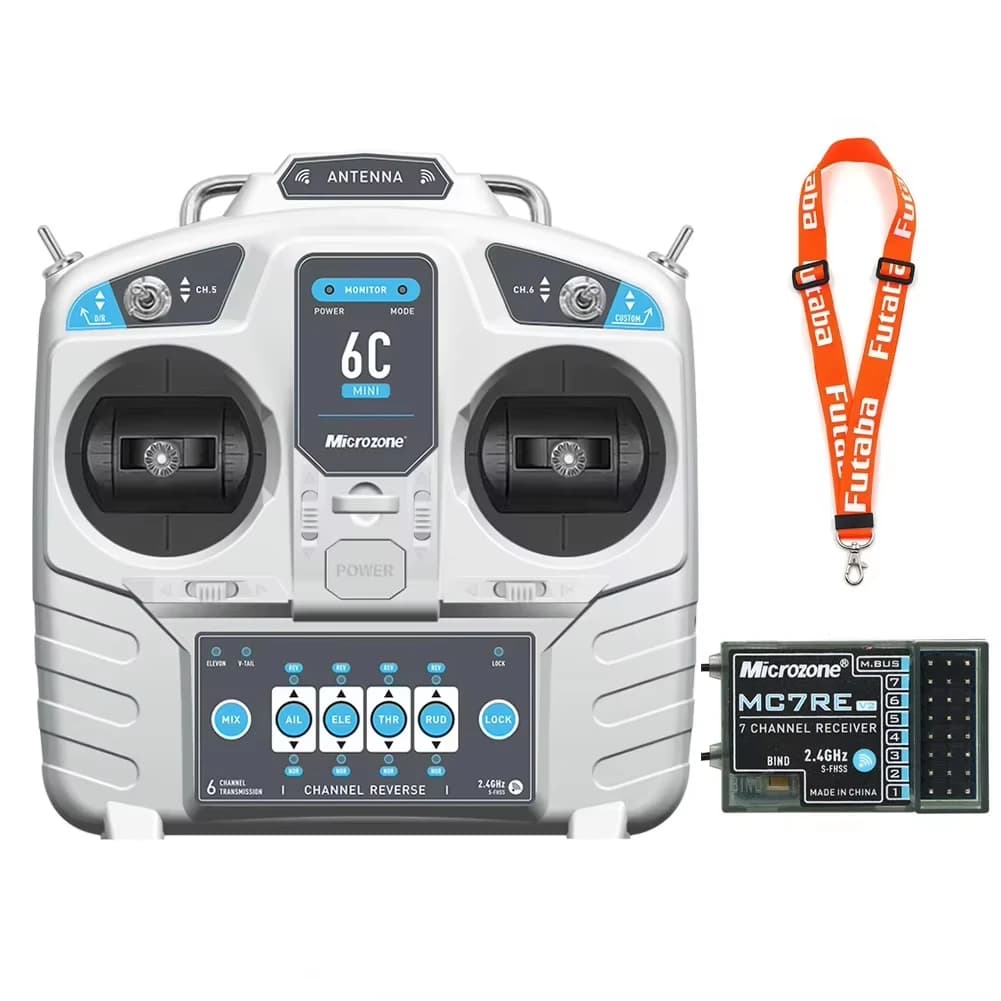Sistema radio MicroZone MC6C Mini V2 2.4G 6CH con trasmettitore e ricevitore per aerei RC, droni, elicotteri, barche e auto