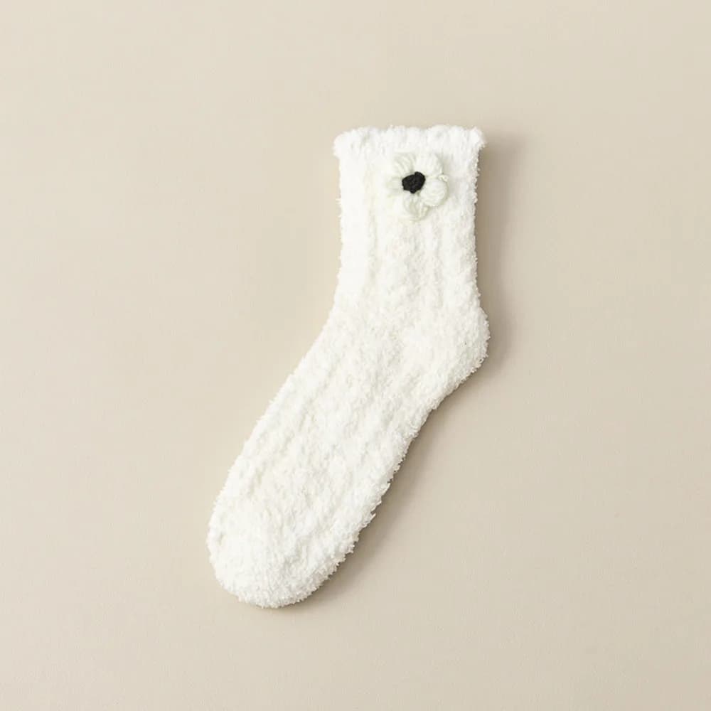 Comfortable Warm Women's Socks Fleece White Black Fuzzy Socks Flower Bowknot Fluffy Socks