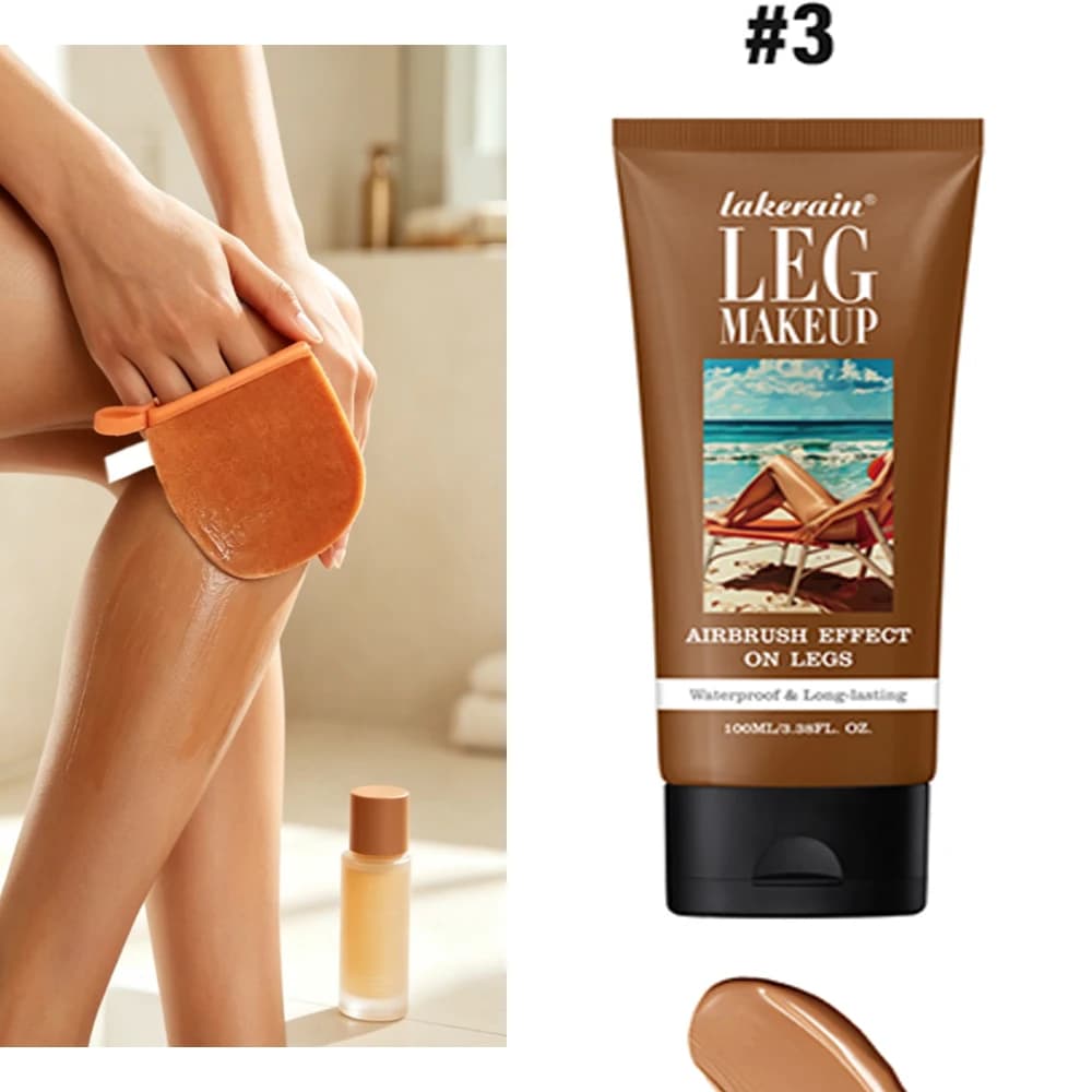Leg Makeup Body Foundation Lotion With Self Tanning Mitt Applicator Medium Tone Waterproof Transfer Proof Long Lasting Even Skin