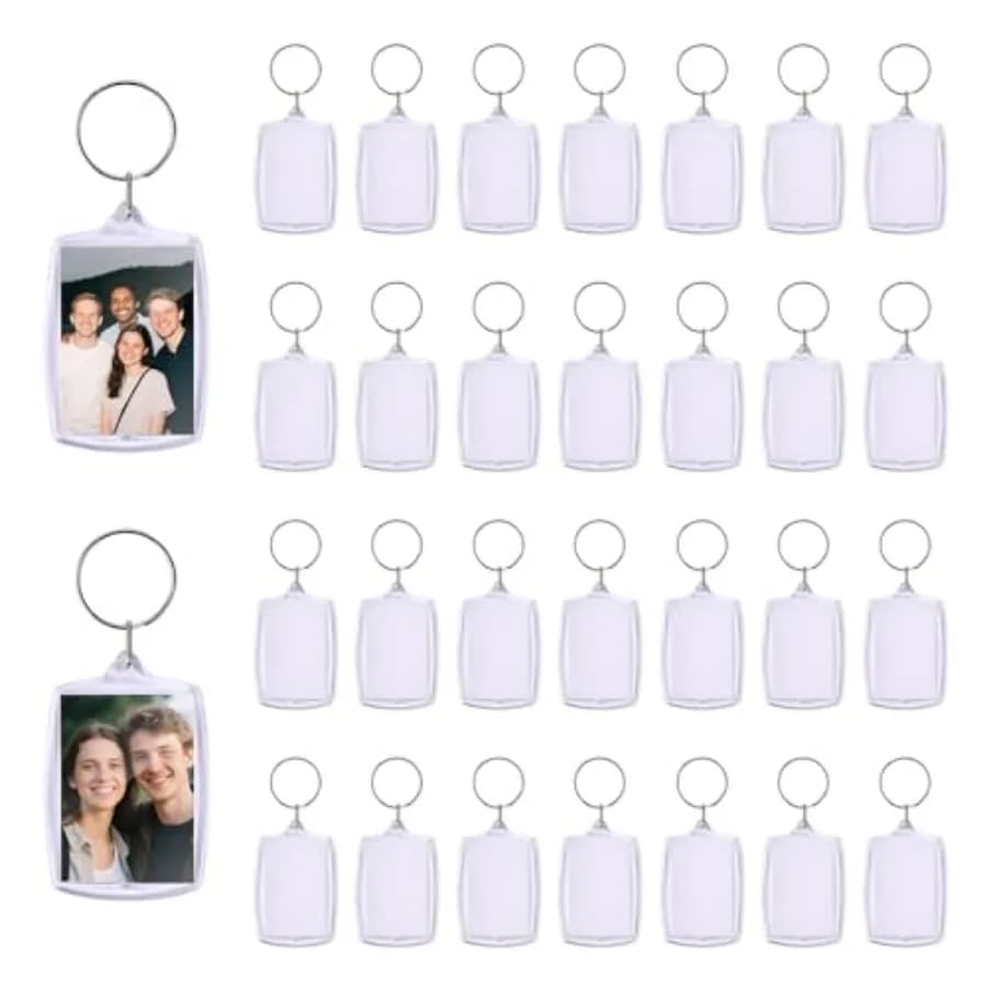 30pcs Pendant Picture Frame keychain, Clear Acrylic Photo Frame Keyring Holder, Make Your Own Personalized keychain Kit, Rectan