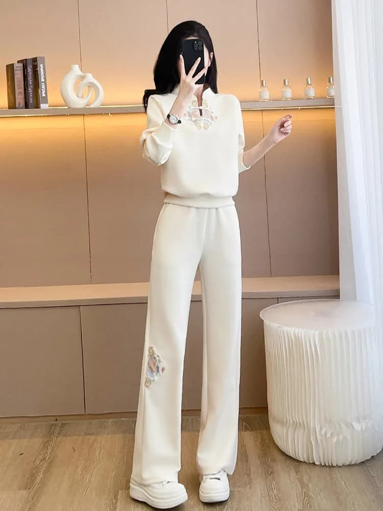 Nuovo Set Sportivo Casual in Stile Cinese per Donna, Moda Primavera-Autunno, Elegante e Anti-Invecchiamento, Completo Due Pezzi da Influencer