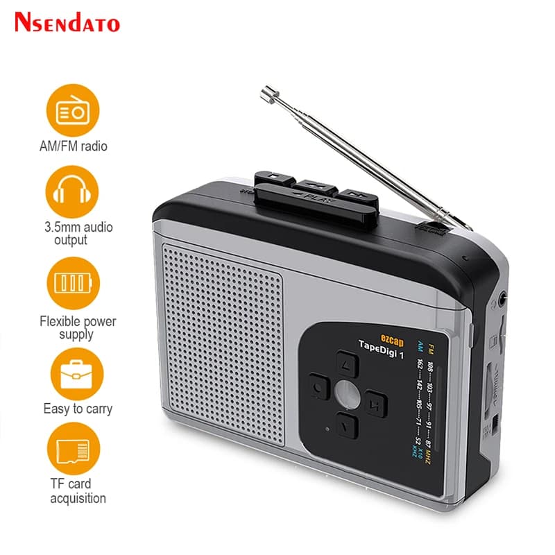 Ezcap234 Lettore di cassette originale con convertitore da cassetta a MP3, altoparlante, radio AM/FM e registratore di cassette con scheda di acquisizione audio per TF Card