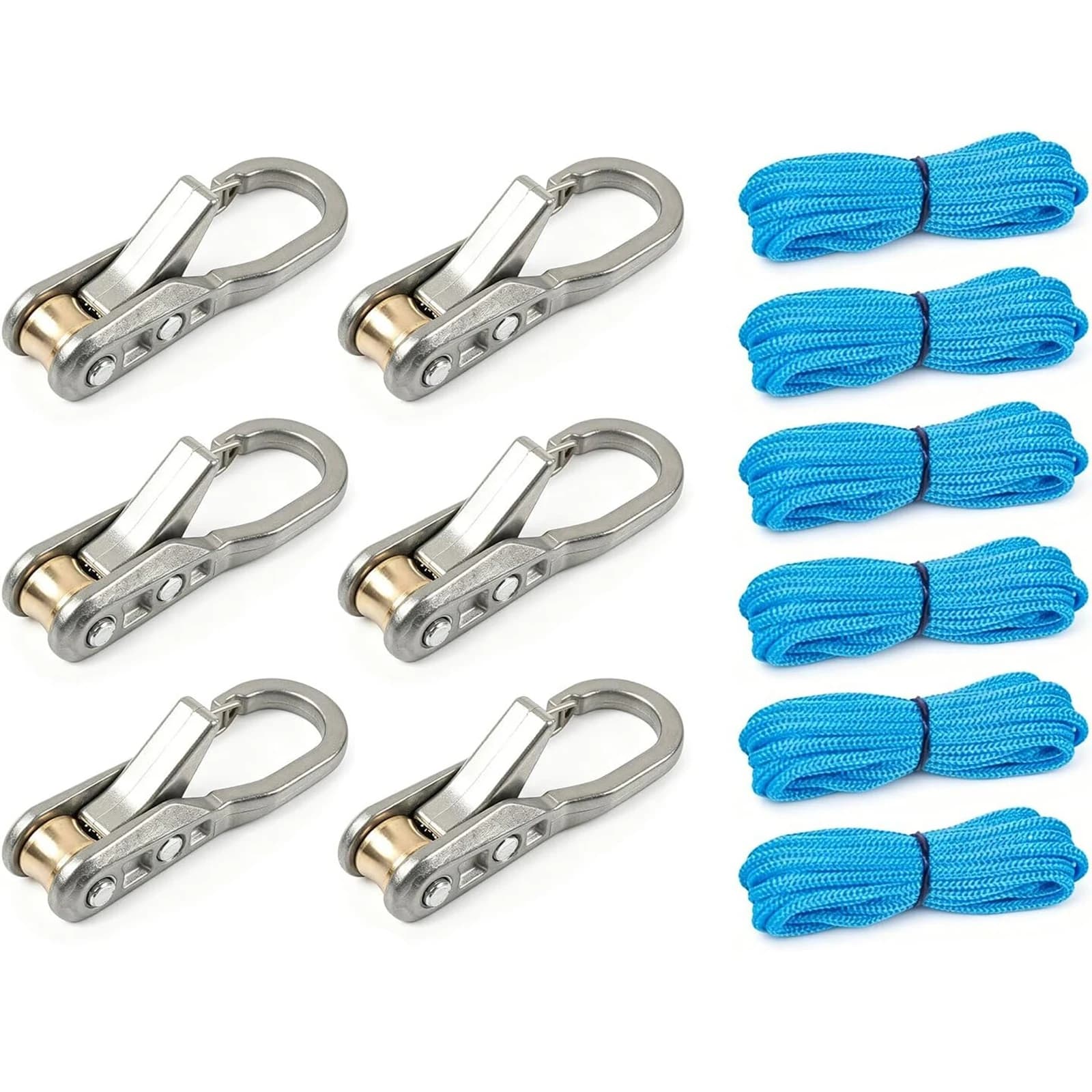 Rope Ratchet, 6-Pack Rope Roller Tensioner, Heavy-Duty Retractable Buckle, Down Tool for Camping, Tarp, Boating, Outdoor Gear