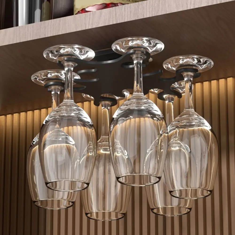 Portabicchieri da Vino Girevole in Plastica, Senza Foratura, Ventilato, Portabicchieri Invertiti da Parete Salvaspazio per Bar
