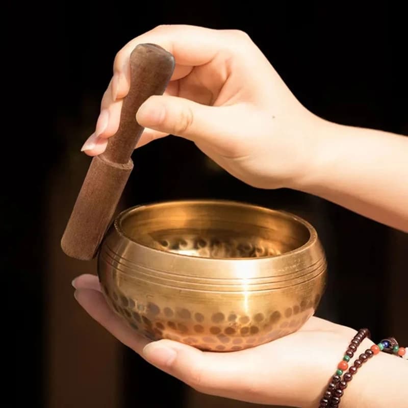 Tibetan Handmade Brass Singing Bowl Yoga Meditation Bowl for Sound Healing Stress Relief Mindfulness Bowl Instrument