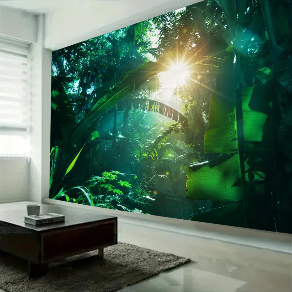 Tappeto Murale Paesaggistico Naturale con Cascata nella Giungla, Decorazione per la Casa, Coperta in Tessuto, Telo da Spiaggia, Lenzuolo