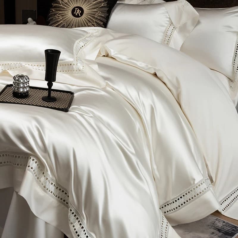 1000TC Egyptian Cotton Luxury Bedding Set Hollow Wide Edge Soft Silky Satin Duvet Cover Set Bed Sheet Pillowcases (No Fillers)