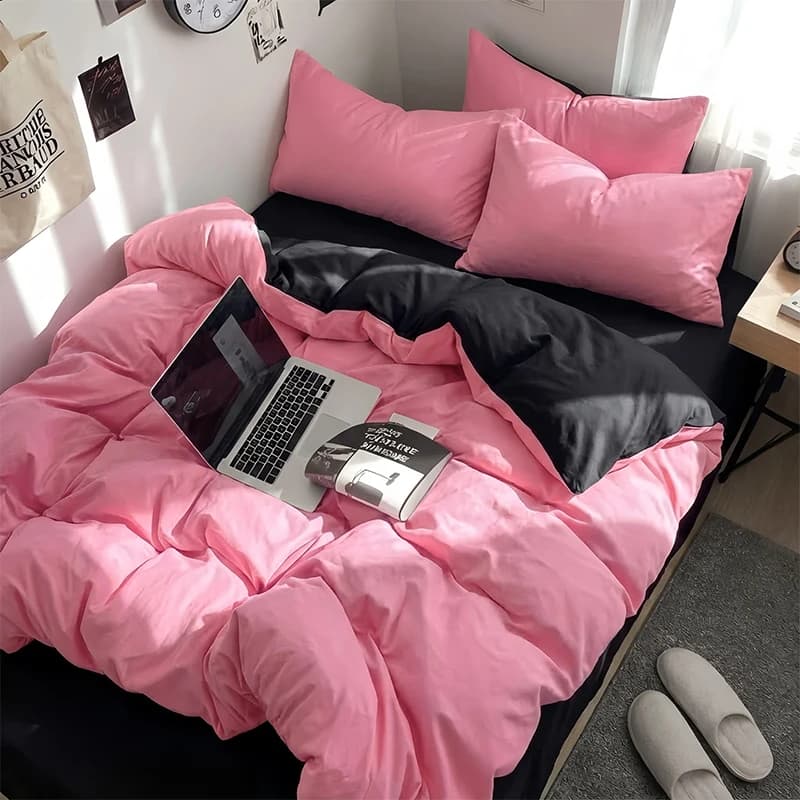 Ins Korean Girl Heart Knitted Double layer Yarn Soft Water Washed Quilt Set Four Piece Bed Sheet Bed Sheet Dormitory 3-Piece Set