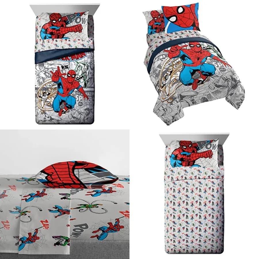 Set Letto Spiderman Spidey VS 5 Pezzi per Letto Singolo - Include Piumino e Set di Lenzuola - Microfibra Super Morbida Resistente allo Sbiadimento
