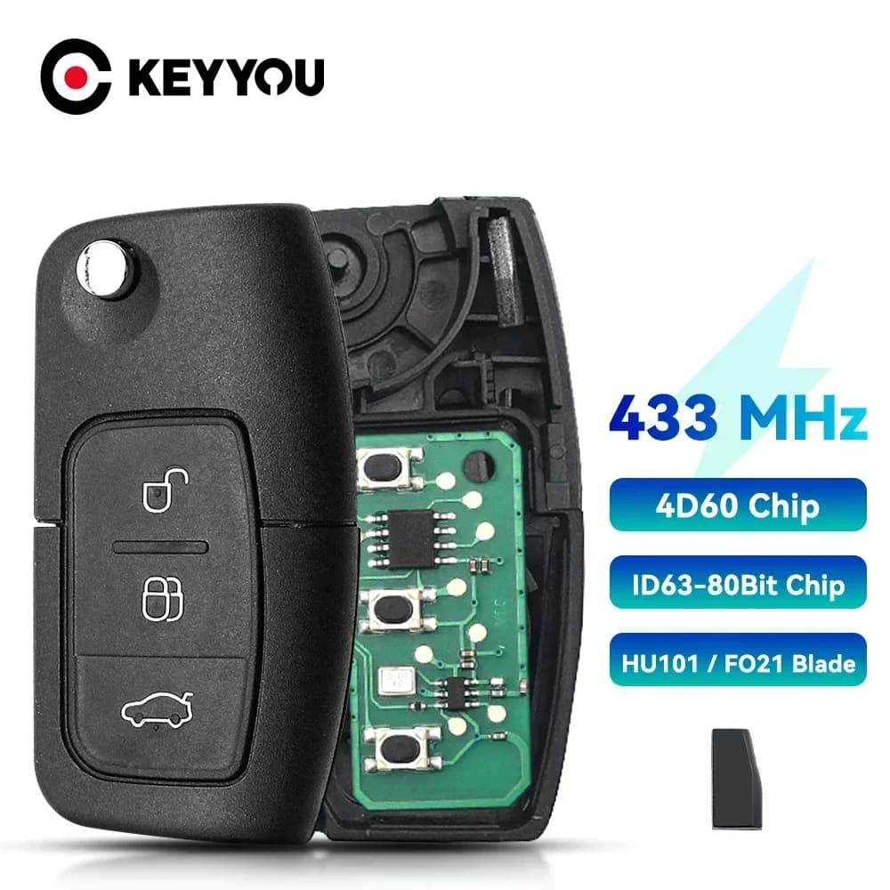 KEYYOU 433MHZ 4D60 Chip Chiave A Distanza Dell'automobile Misura per Ford Fusion Focus Mondeo Fiesta Galaxy Automobile FO21 Lama Flip Chiave Auto