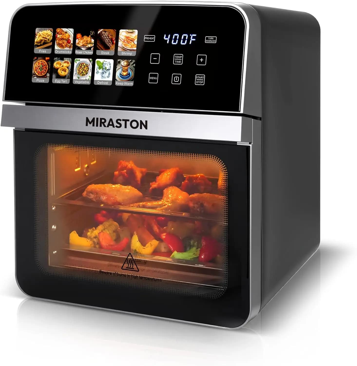 Combined oven 10QT air frying toaster with 10 presets, stainless steel interior, easy to clean, includes accessories and recipes