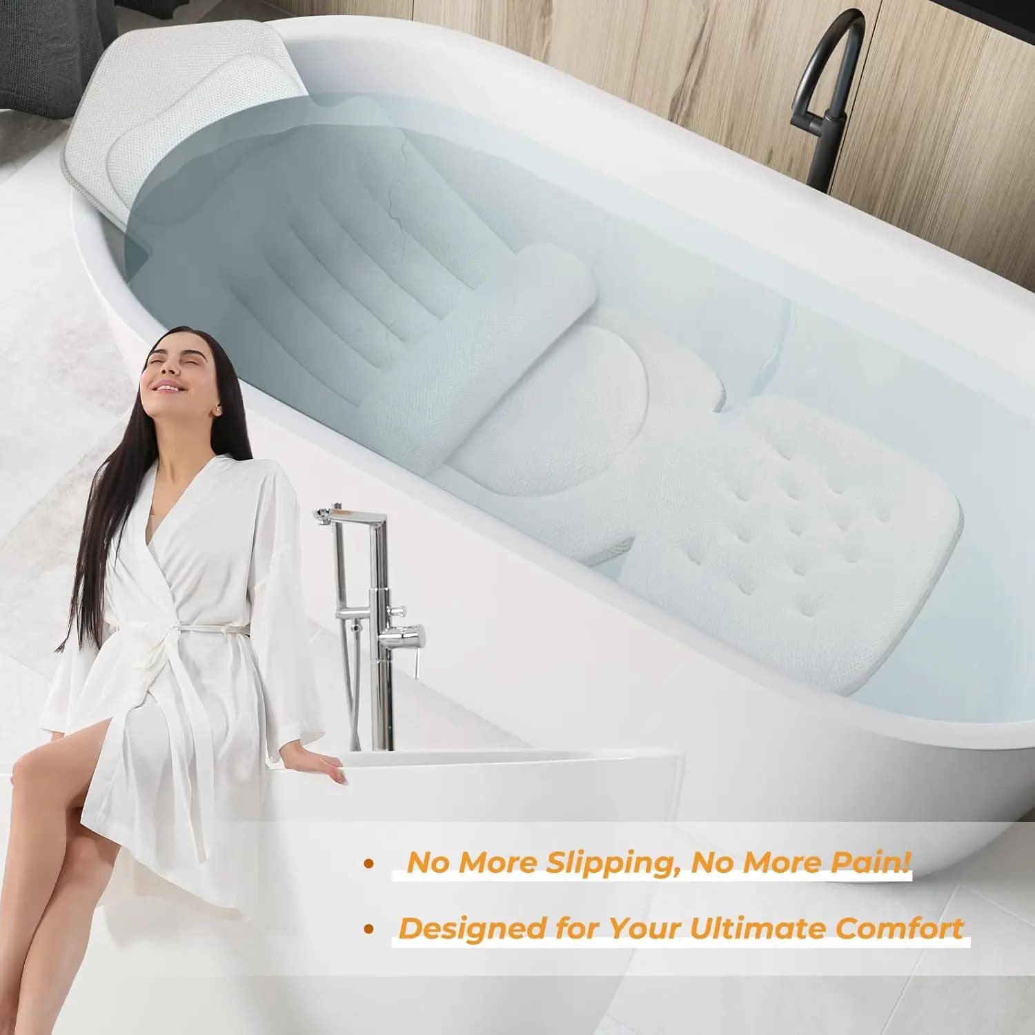 Cuscino Ergonomico per Vasca da Bagno per Collo, Schiena e Gambe, Bianco, con 192 Forti Ventose, Cuscino Completo per Vasca