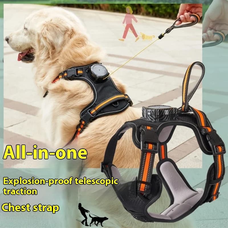 Guinzaglio per cani retrattile anti-pull Gilet per animali regolabile automatico con comoda cinghia pettorale