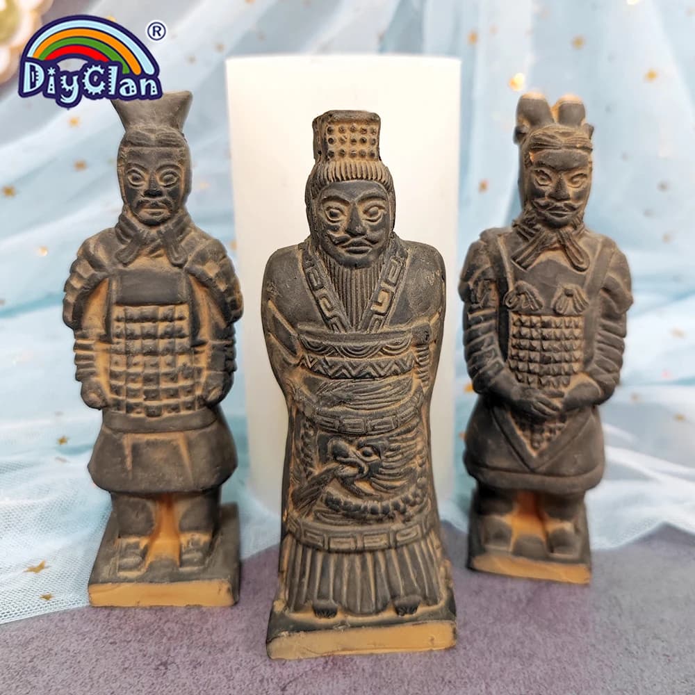 Figure storiche cinesi 3D Guerrieri di terracotta Statua Stampo per candele per scultura fai da te Artigianato Decorazioni per la casa Statua Ornamenti Stampo