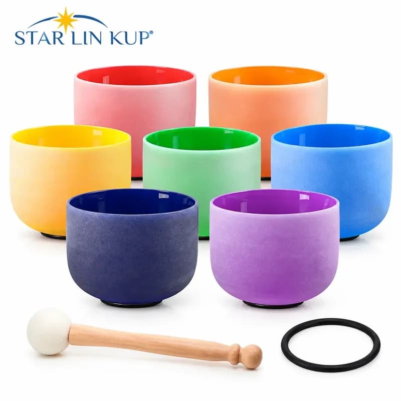 STAR LIN KUP 14 Inch Full Colored Chakra Quartz Crystal Singing Bowl for Sound Healing Meditation Yoga Relaxation with Mallet