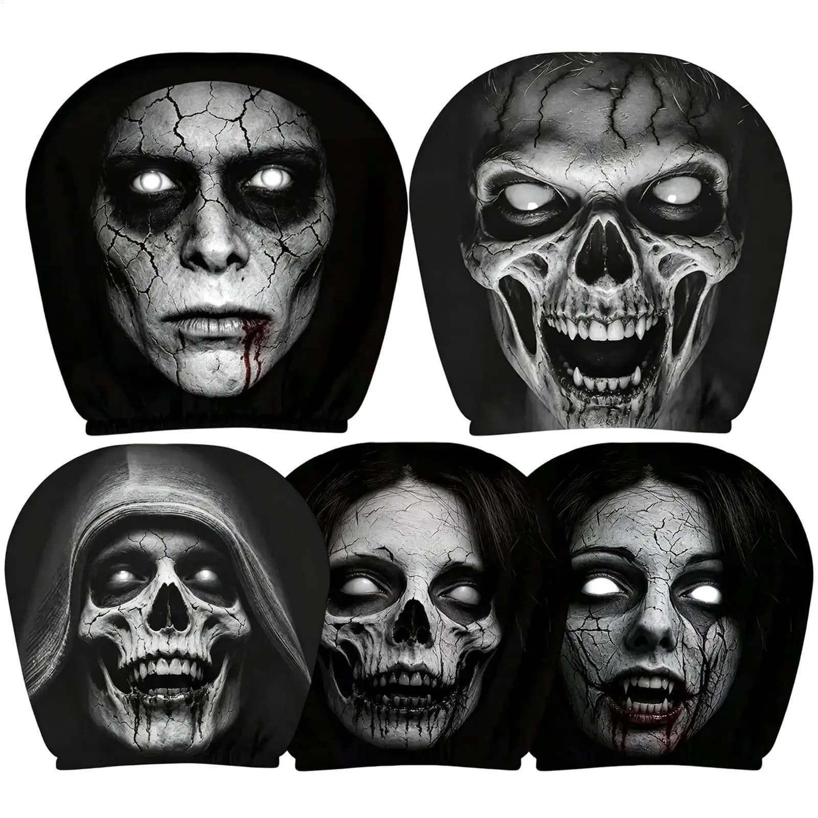 Scary Headrest Covers For Cars 2-Piece Halloween Elastic Washable Scary Funny Haunted Front Seat Headrest Covers For Automotive