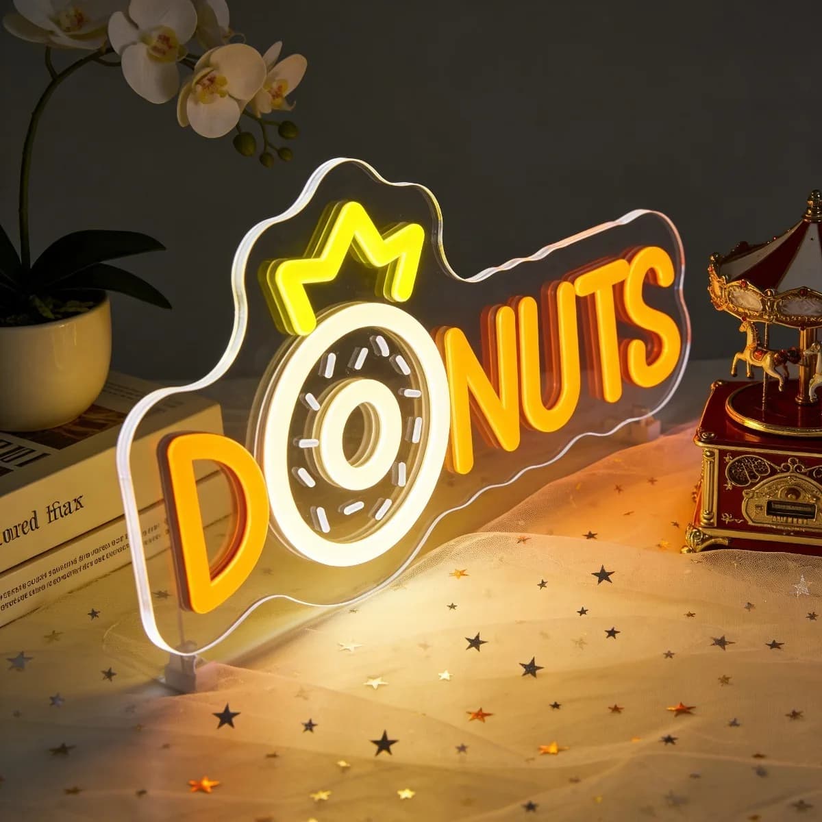 Insegna LED Neon a Forma di Ciambella per Camera da Letto, Caffetteria, Panetteria - Decorazione Romantica e Dolce con Illuminazione Gialla Calda - Arte Murale a Ciambella, Regalo