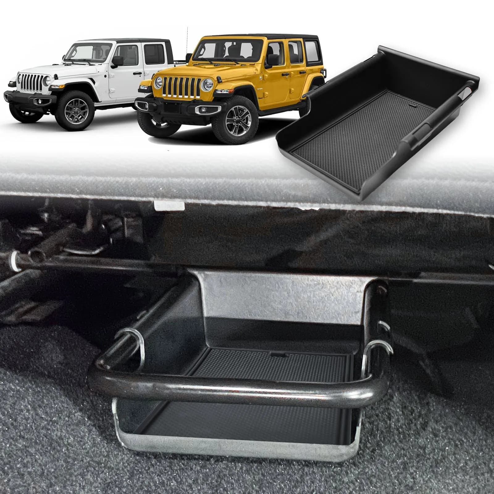 Organizzatore di stoccaggio anteriore sotto il sedile per Jeep Wrangler JL JLU 2018-2025 e Gladiator JT 2020-2025 Vassoio per auto con scatola portaoggetti nascosta inferiore