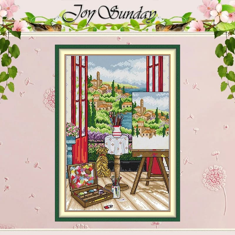 The View Outside the Window Patterns Counted Cross Stitch Set 11CT 14CT 16CT Stamped DMC Cross-stitch Kit Embroidery Needlework