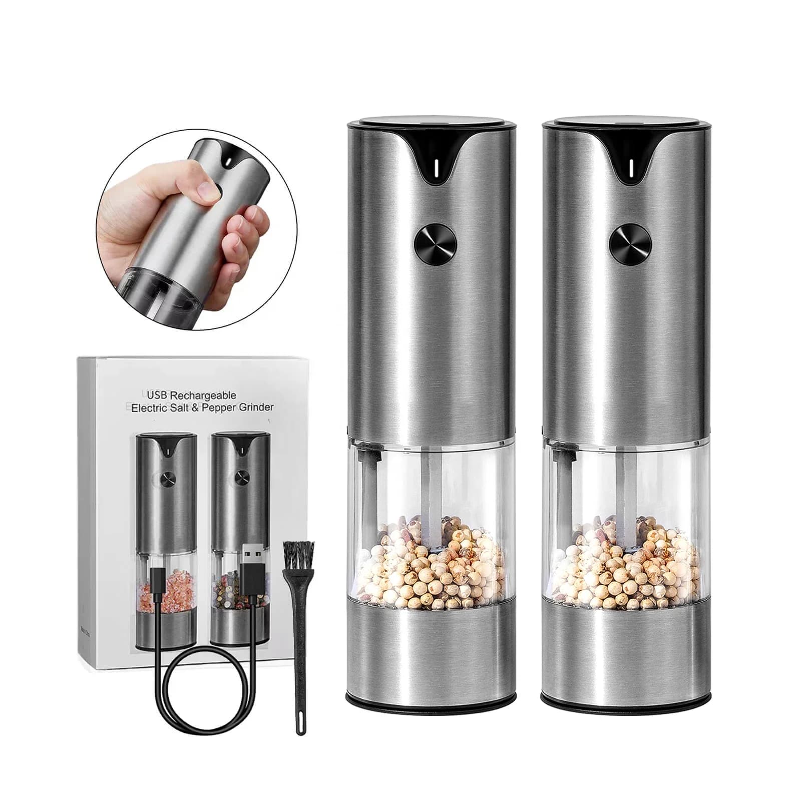 Set di macinapepe elettrico da 1/2 pezzi, macinapepe ricaricabili tramite USB, macinini automatici per spezie in acciaio inossidabile