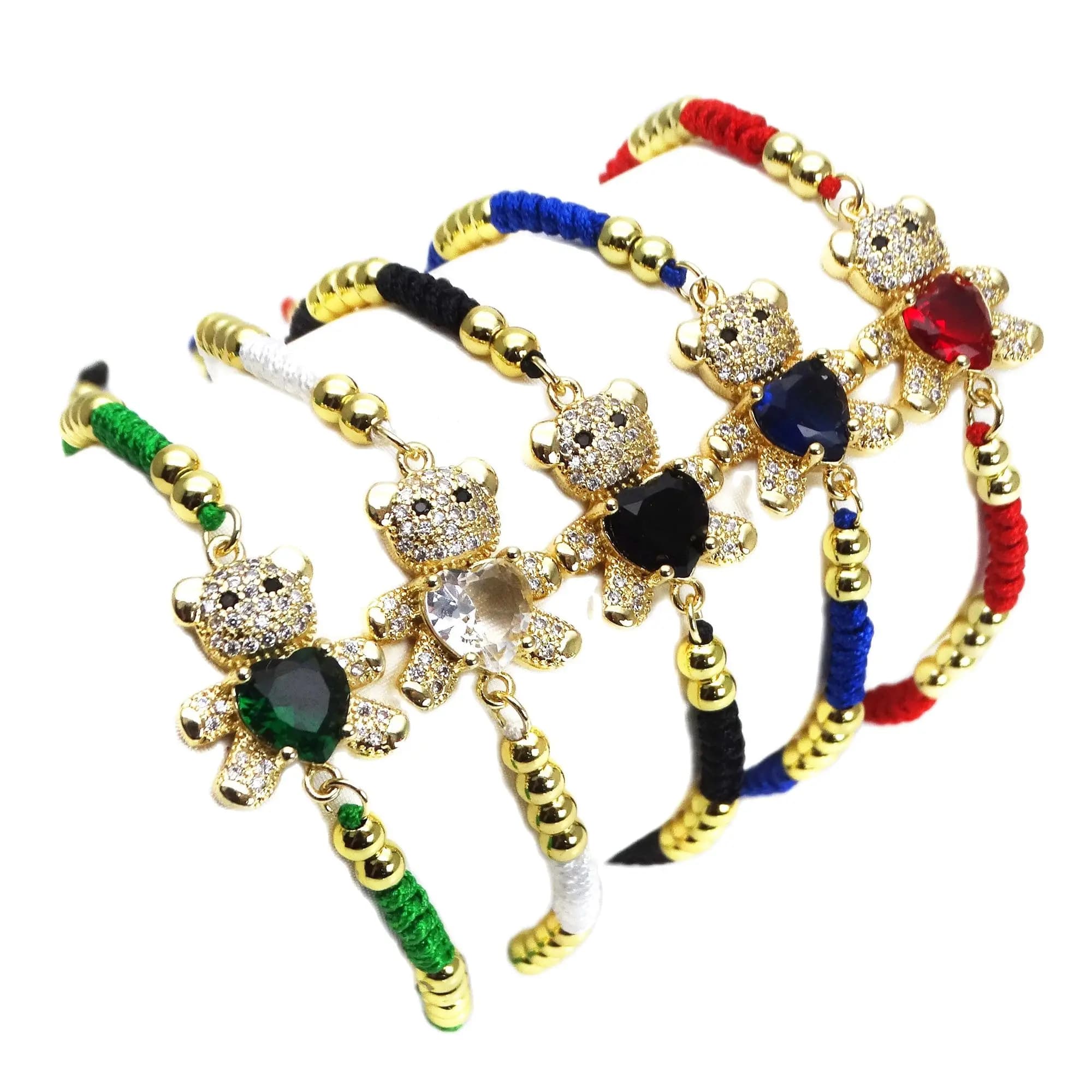 Micro Zircone Love Bear Bracciale Bracciale in corda Demone Push-pull Bracciale di dimensioni regolabili Catenaria a mano con tessitura a sfera in rame da 4 mm