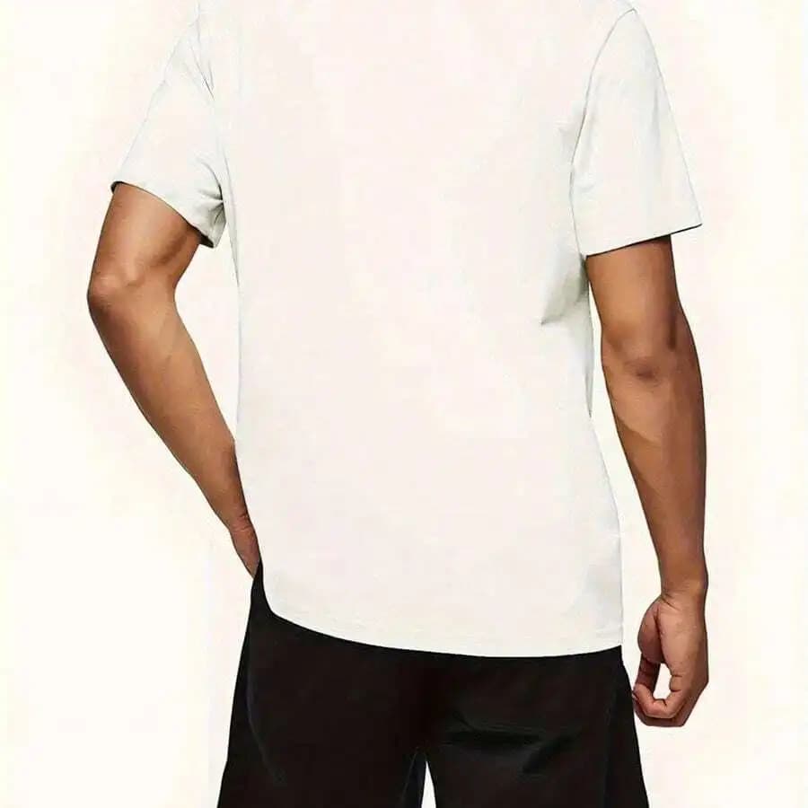 Completo estivo casual da uomo in due pezzi: t-shirt a girocollo e pantaloncini, tessuto lavorato a maglia, abbigliamento sportivo da esterno