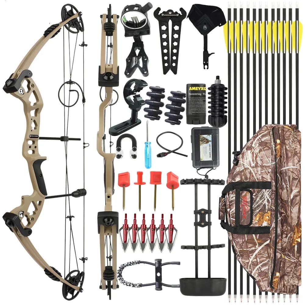 30-55lbs Arco composto Frecce regolabili Kit 310fps 70% Let-off Tiro con l'arco Pesca Caccia Tiro al bersaglio per adulti Mano destra all'aperto