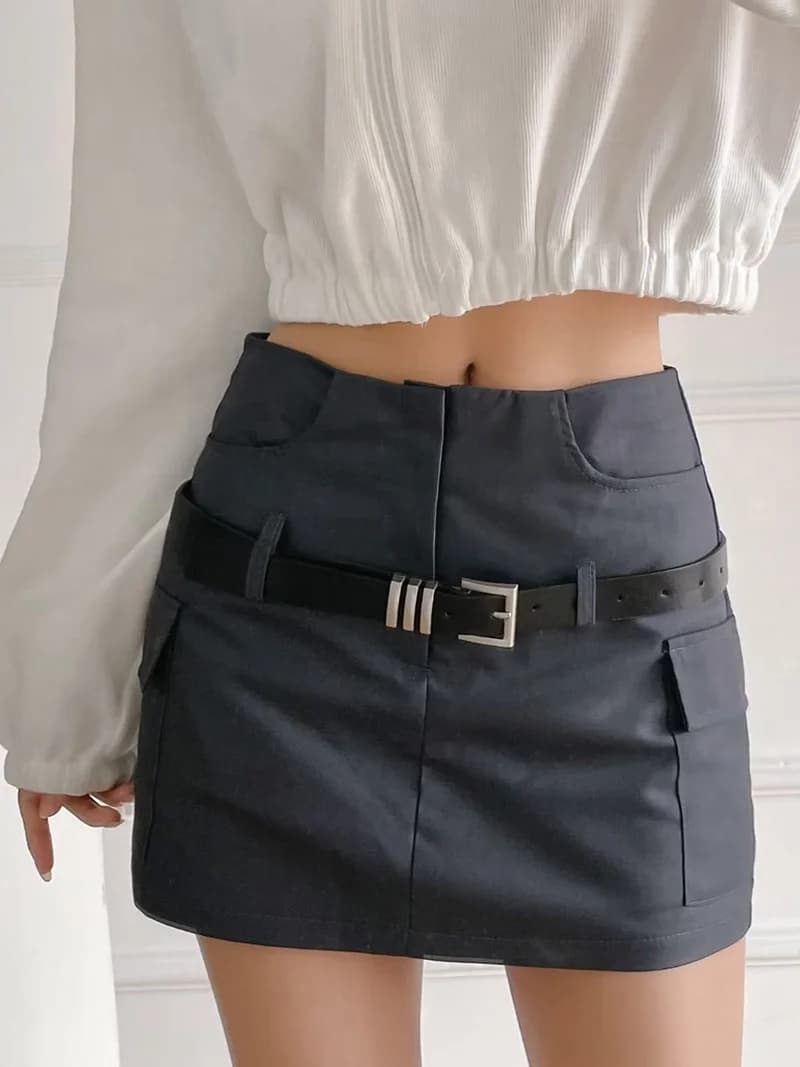 Low-Waist A-Line Skirt with Belt Anti-Light Walking Sexy Girl Design Workwear Bodycon Short Skirt Cotton Village Brand