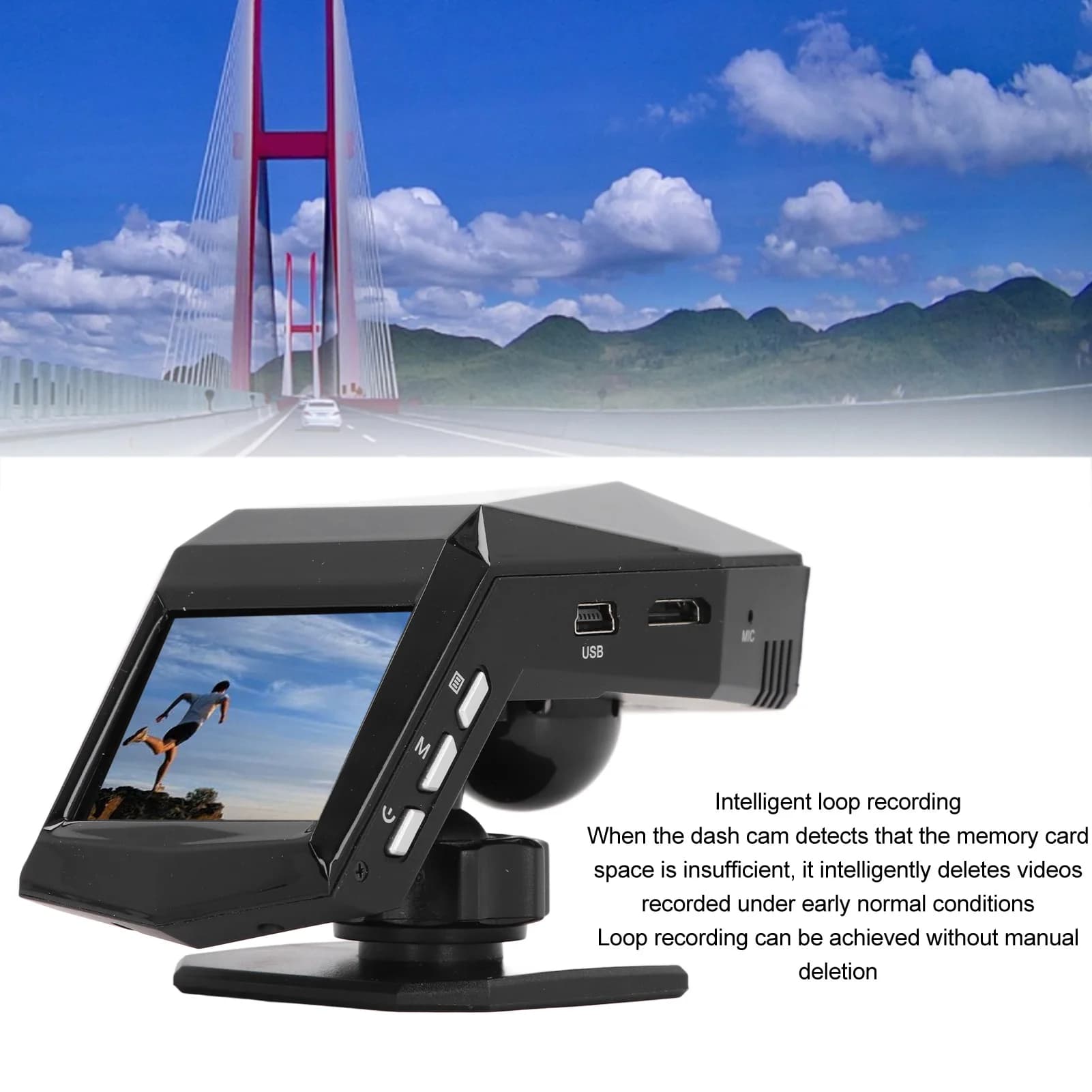 Loop recording for front and rear dashboard Wide 170 degree angle 2.0 inch Dash Cam Front and rear camera for car