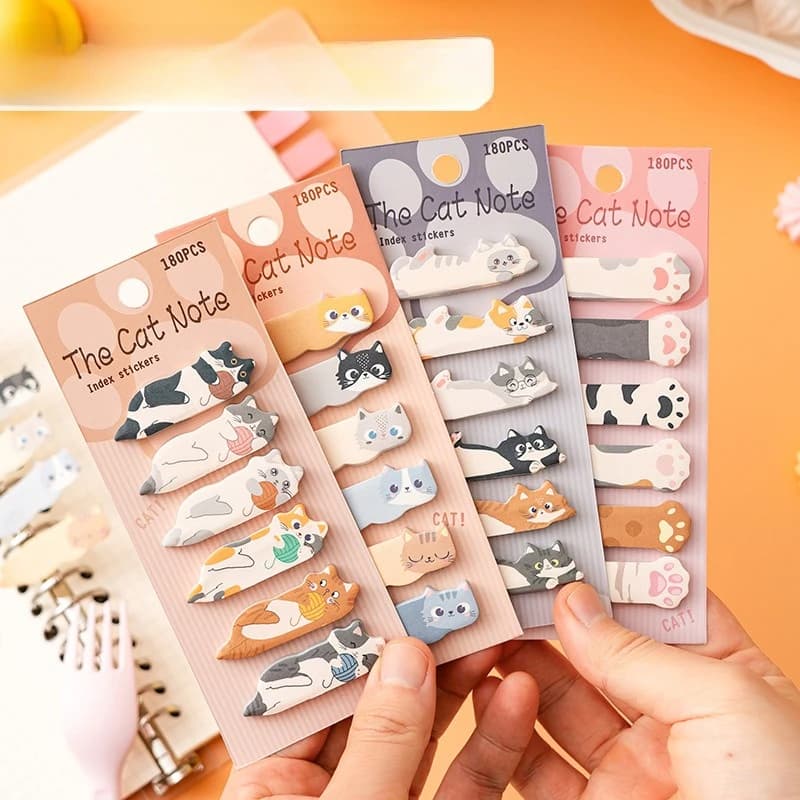 Cute Cat Shaped Index Sticker Ins Style Repeated Sticky Note Book Page Marker Classification Label For Notebook Planner Decor