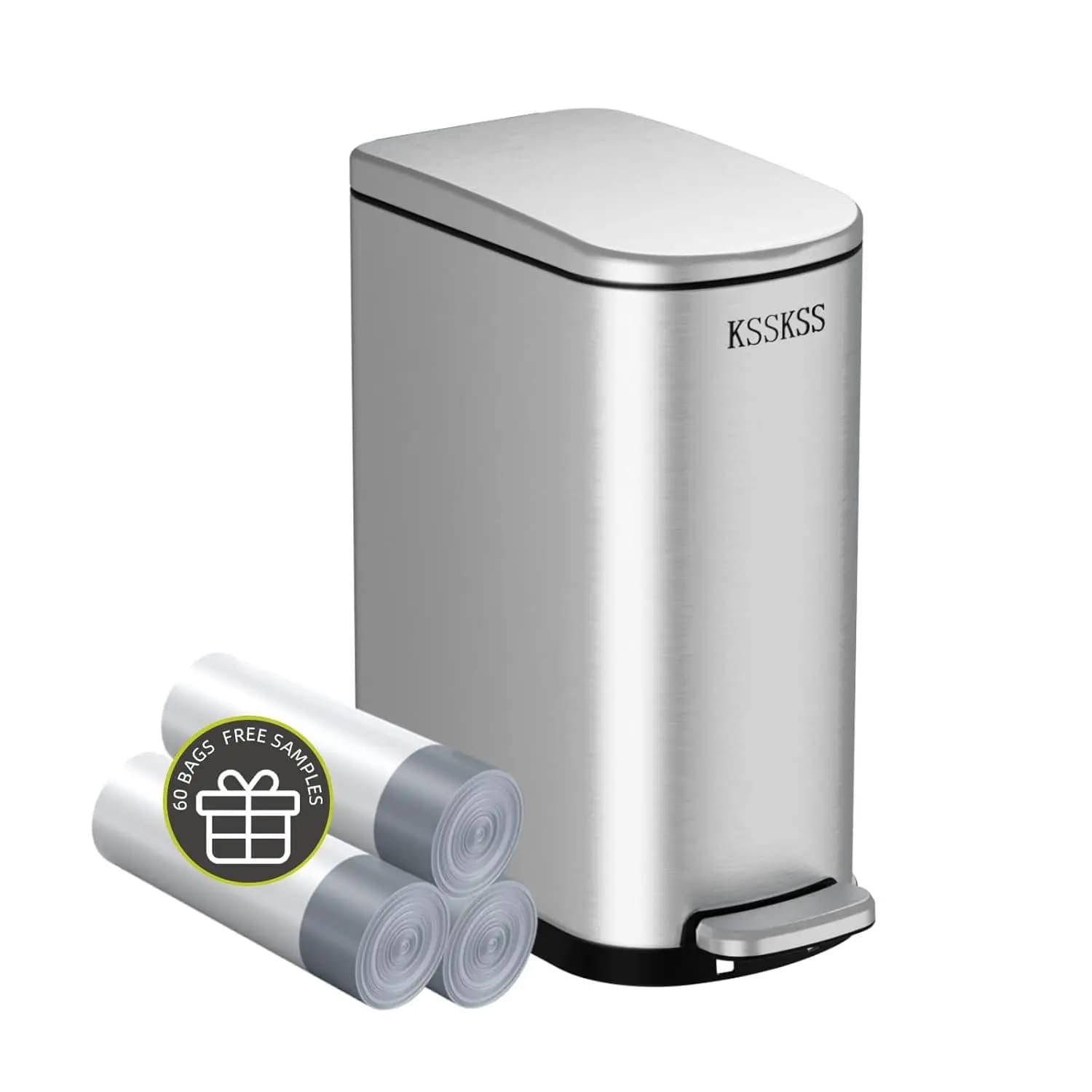 Cestino per Bagno Sottile da 10L con Coperchio a Chiusura Morbida, Bidone della Spazzatura in Acciaio Inox per Spazi Ristretti