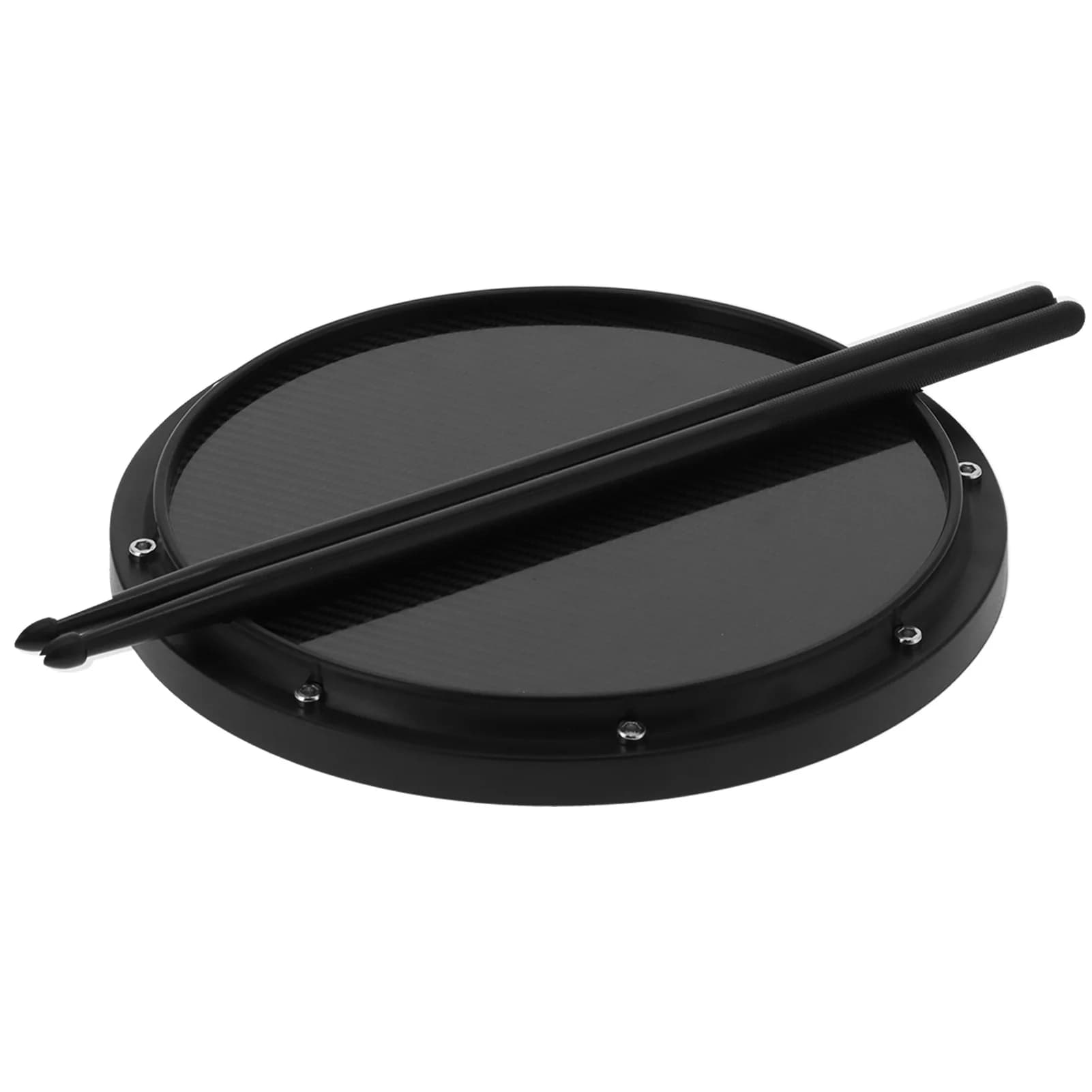 Tappetino per batteria da 12 pollici Tappetino antiurto antiscivolo in fibra di carbonio per allenamento a percussione con 2 bacchette da 16 pollici (nero, fibra di carbonio + ABS +