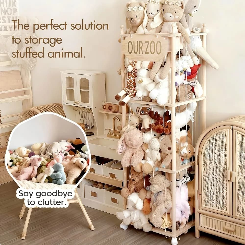 Organizzatore per Peluche per la Cameretta dei Bambini, Grande Contenitore per Giocattoli di Peluche con Elastici, Zoo di Peluche Salvaspazio