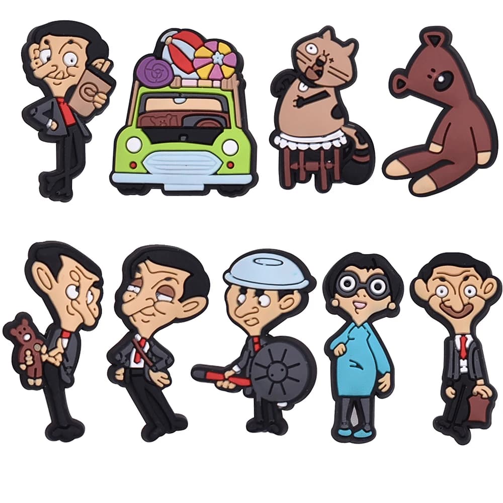 9-100Pcs Mr. Bean Shoes Charms Cartoon Funny Man Clogs Sandals Decoration Shoes Accessories Buckle for Friends Party Gift