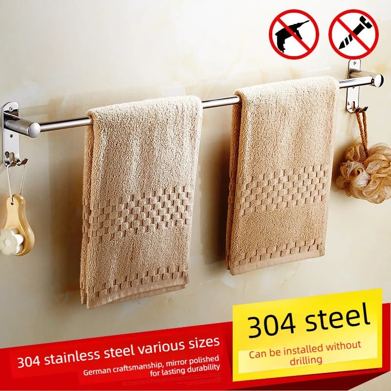 Porta asciugamani a stelo singolo in acciaio inossidabile 304 a parete con gancio a doppia asta, porta asciugamani da cucina, accessori da bagno