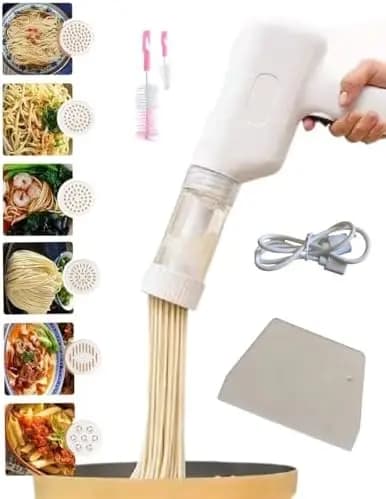 Macchina per pasta elettrica senza fili 6 in 1 – Macchina per pasta portatile con accessori e spazzola – Bianca