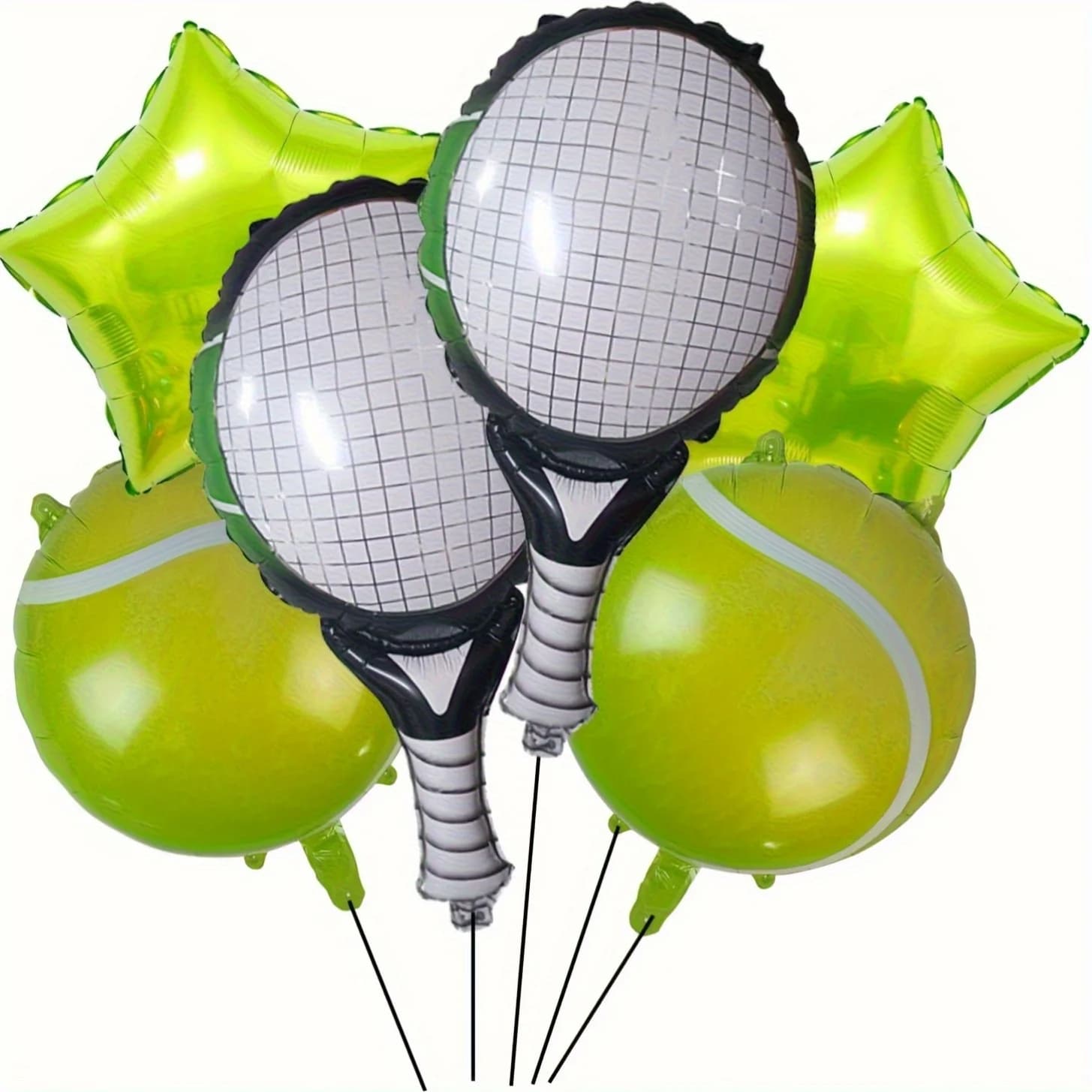 Set di 6 Palloncini in Foil a Tema Tennis, Stelle Verdi e Palline da Tennis, Forme Rotonde, Perfetti per Lauree e Celebrazioni Stagionali
