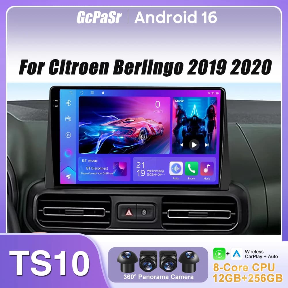 Autoradio Carplay per Citroen Berlingo 2019 2020 Navigazione GPS Android Auto 2K Android 16 5G 4G Senza Display 2din Autoradio DVD