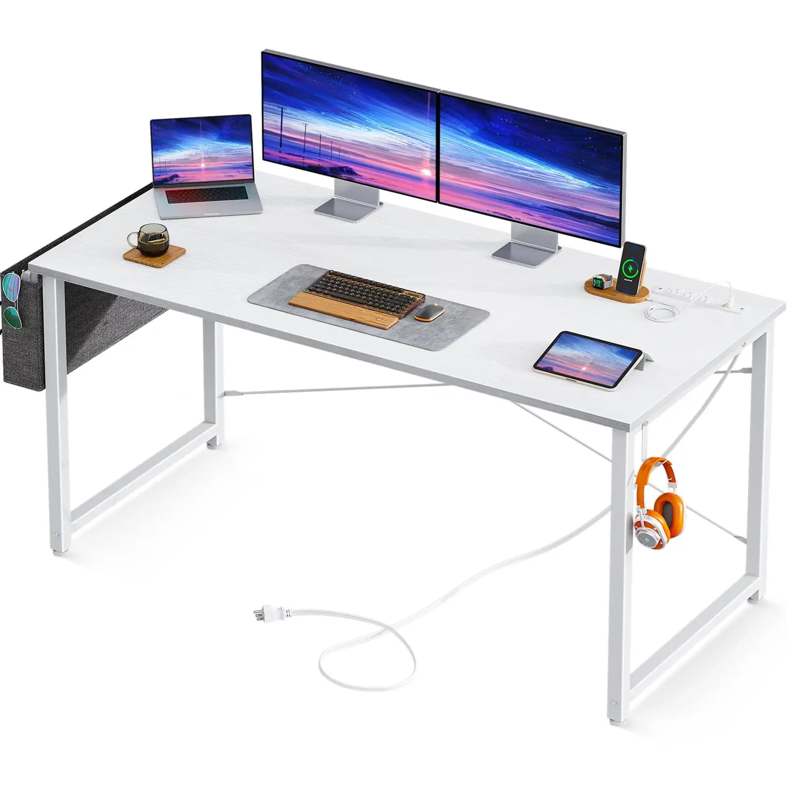 32 Inch Computer Desk With Power Outlet And USB Ports For Home Office Laptop Workstation